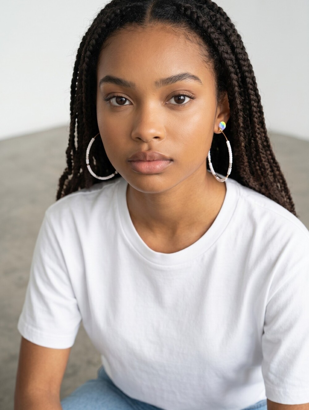 Gold Hoop Earrings with White Beaded Accent
